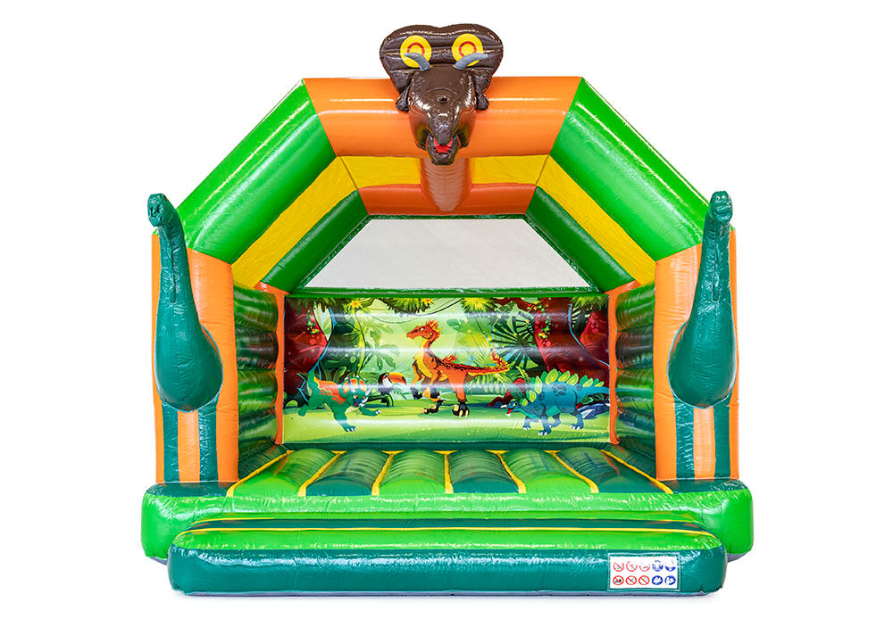 Kup promocyjny, wykonany na zamówienie, nadmuchiwany zamek World of dinos A Frame Super z unikalnymi obiektami 3D i ilustracjami dinozaurów. Zamów teraz nadmuchiwane dmuchane zamki reklamowe we własnej identyfikacji wizualnej w JB Dmuchańce Polska